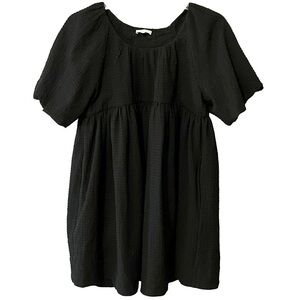 by TiMo Puff Sleeve Babydoll Mini Dress S Black LBD whimsy goth milkmaid